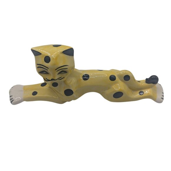 Vtg Handmade Ceramic Yellow & Black Spotted Cat Figurine By Lorna Bailey 12" - Picture 8 of 12